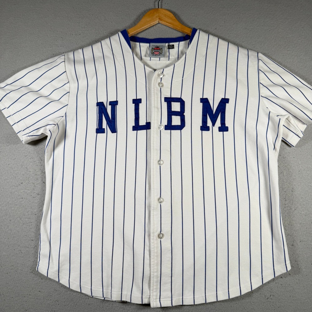Big Boy Gear Mens XXL Baseball‎ Jersey White Blue Pinstripe Negro Leagues Museum